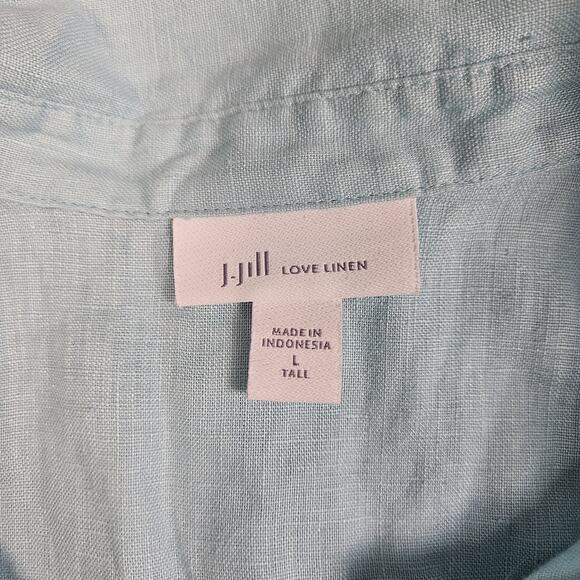 J Jill Love Linen Womens Shirt Sz L Tall LT Turquoise Button Up Sleeveless Top - Picture 3 of 6